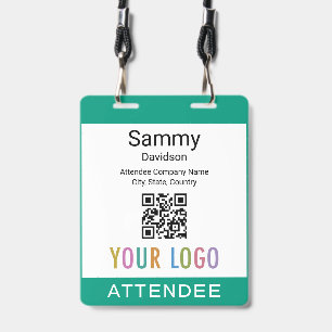 Event Attendee Badge QR Code Logo Emerald Green ID Badge