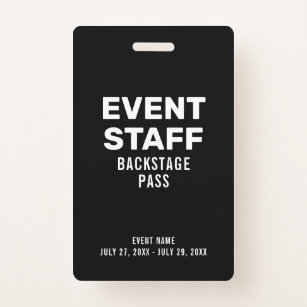 Event Backstage Pass Event Staff Black ID Badge