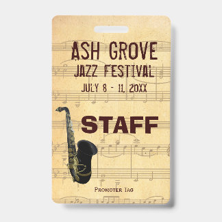 Event Badge For Access To Music Jazz Festival ID Badge