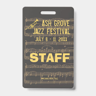 Event Badge For Access To Music Jazz Themed Event ID Badge
