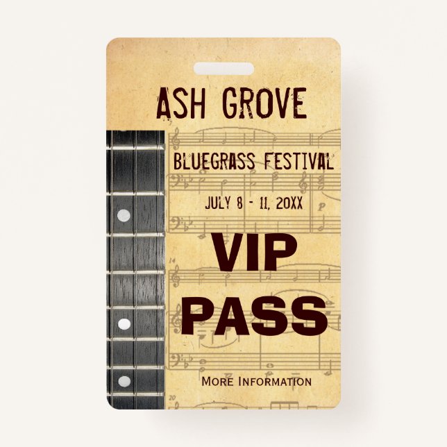 Event Badge For Access To Music Themed Event ID Badge (Front)