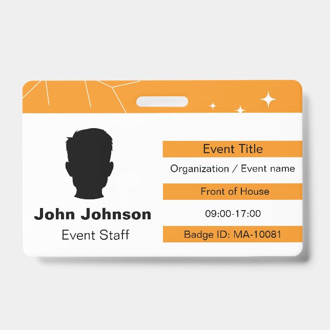 Event badge is customisable. ID badge (Front)