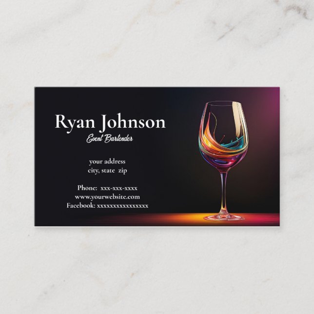 Event bartender business card (Front)