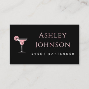 Event Bartender Glamourous Cocktail Drink Black Business Card
