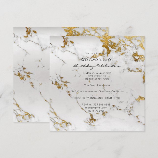 Event Birthday Black Gold Gray Marble Minimal Invitation (Front/Back)