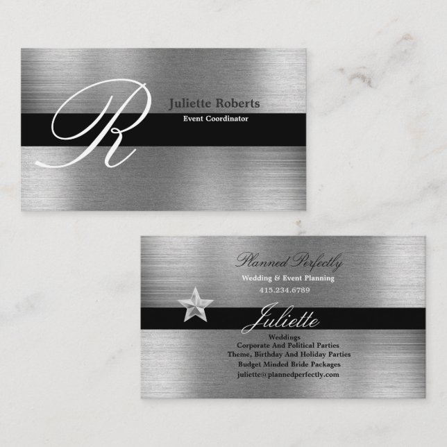 Event Coordinator Silver & Black Business Cards (Front/Back)