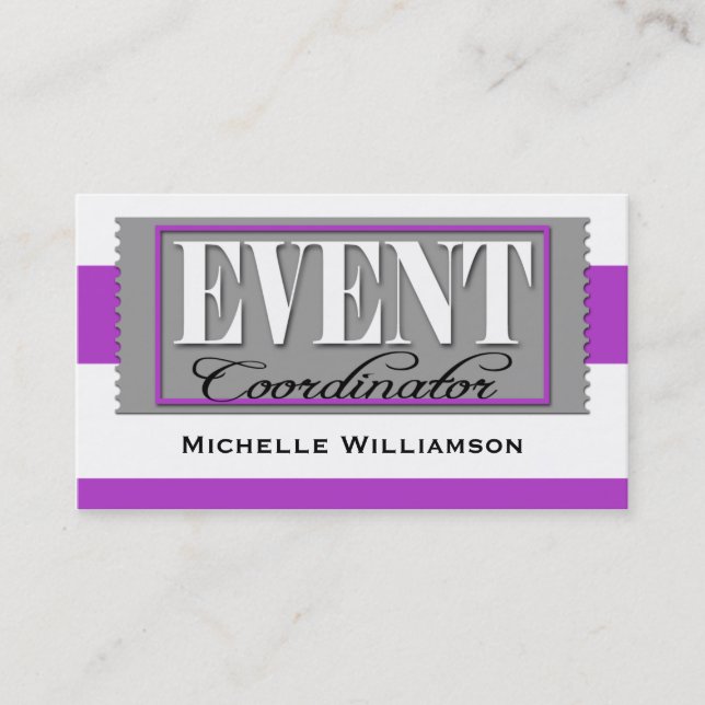 Event Coordinator Ticket Purple Business Cards (Front)
