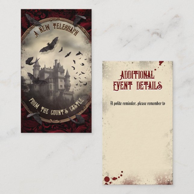 Event Details Website Dracula's Castle Enclosure Card (Front/Back)
