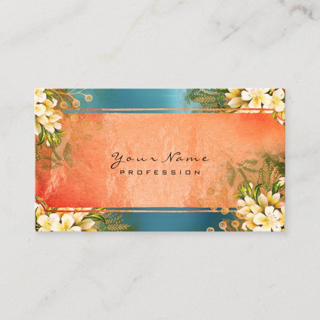 Event Floral Mint Green Coral Blue Rose Gold Business Card (Front)