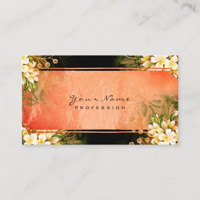 Event Floral Mint Green Coral White Rose Gold Business Card (Front)
