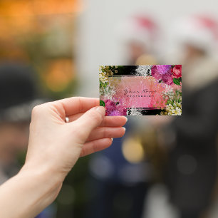 Event Floral Red Peony Pink Green Vintage Glam Business Card