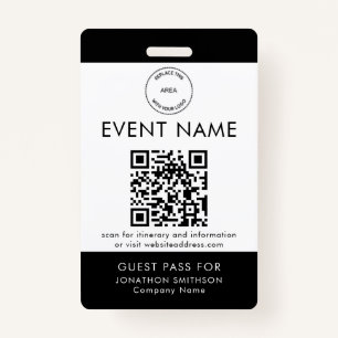 Event Logo QR Code Guest Pass Name Any Colour Badg ID Badge