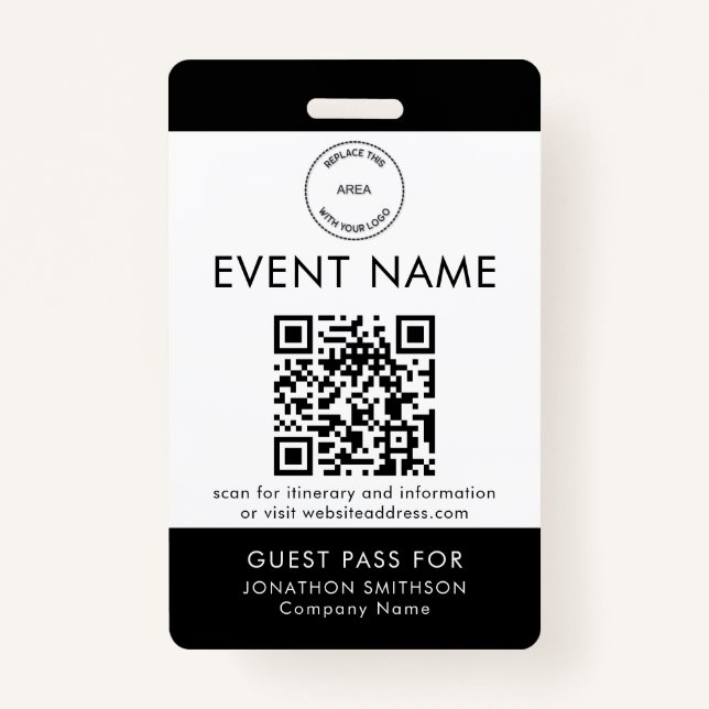 Event Logo QR Code Guest Pass Name Any Colour Badg ID Badge (Front)