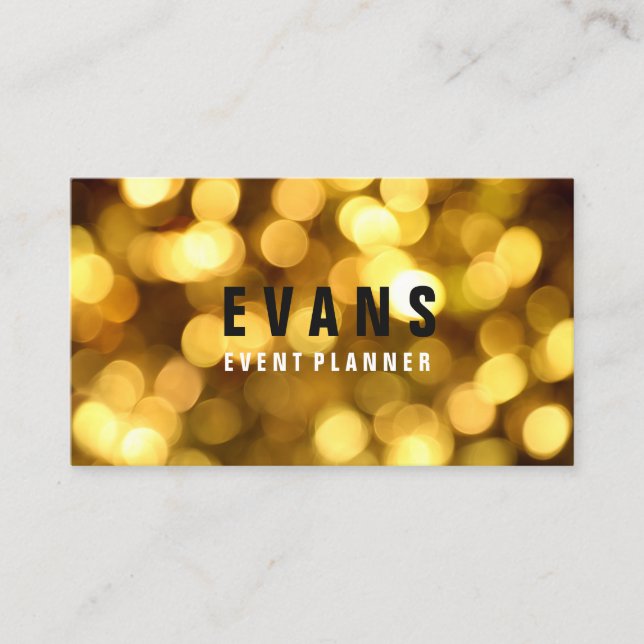 Event Modern Yellow Dots Confetti Sparkly Lights Business Card (Front)