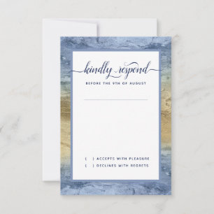 Event #Nautical Navy Blue Gold #Watercolor Wedding RSVP Card