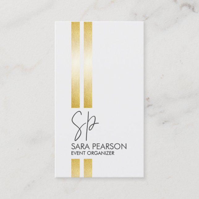 Event Organiser Faux Gold Stripe Business Card (Front)
