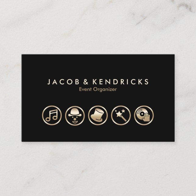 Event Organiser Gold Icons Business Card (Front)