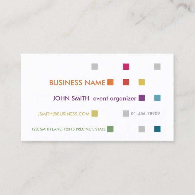 Event Organiser Special Skills Services Colourful Business Card (Front)