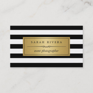 Event Photographer - Modern Black White Stripes Business Card