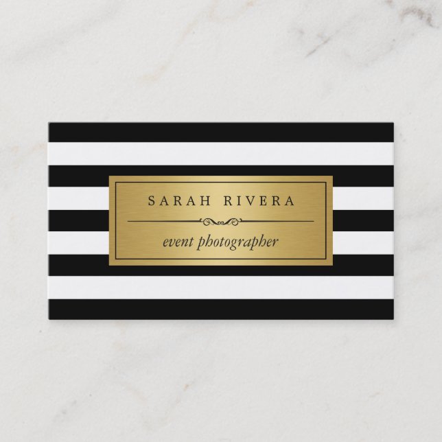 Event Photographer - Modern Black White Stripes Business Card (Front)