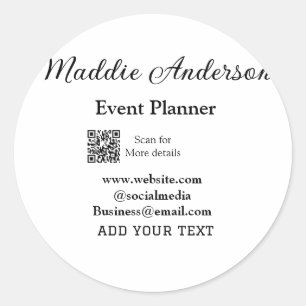 Event planner add name Q R code details website em Classic Round Sticker