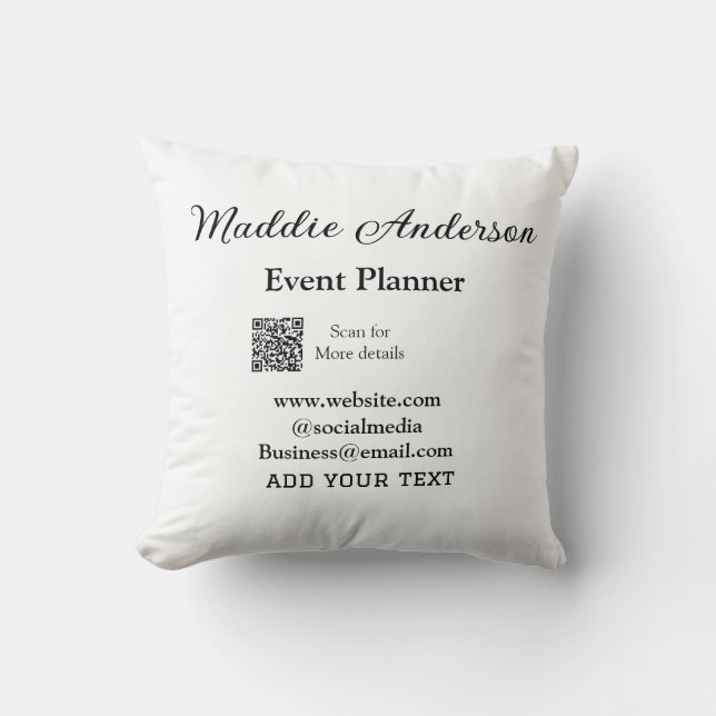 Event planner add name Q R code details website em Cushion (Front)