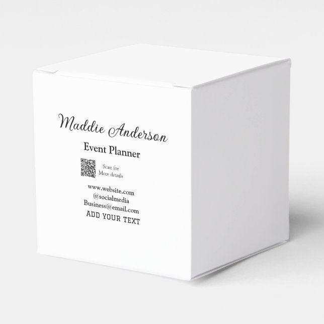 Event planner add name Q R code details website em Favour Box (Front Side)