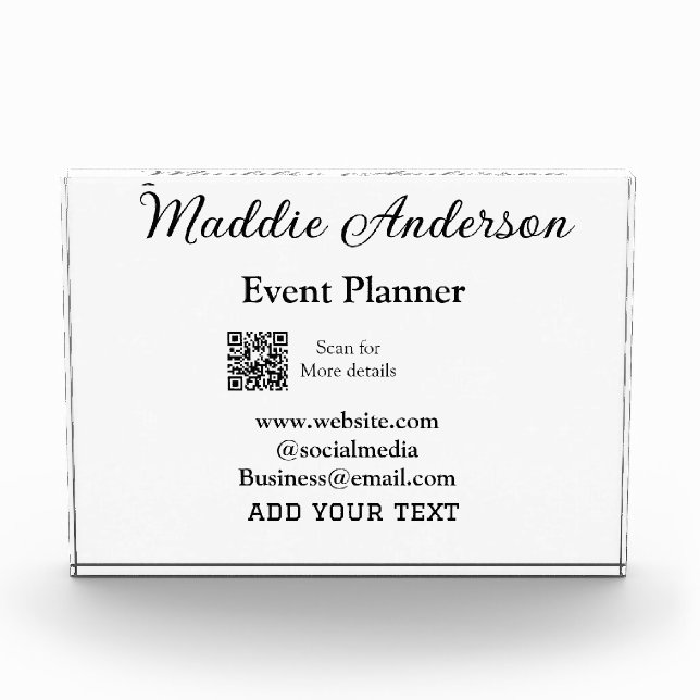 Event planner add name Q R code details website em Photo Block (Front)