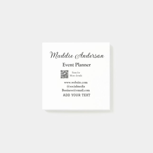 Event planner add name Q R code details website em Post-it Notes (Front)