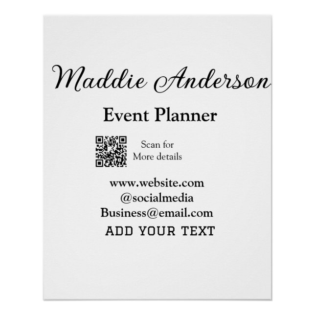 Event planner add name Q R code details website em Poster (Front)