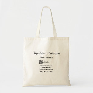 Event planner add name Q R code details website em Tote Bag