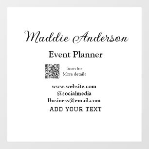 Event planner add name Q R code details website em Window Cling