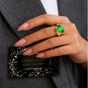 Event Planner Black Frame Stars Gold Sparkl Sepia Business Card