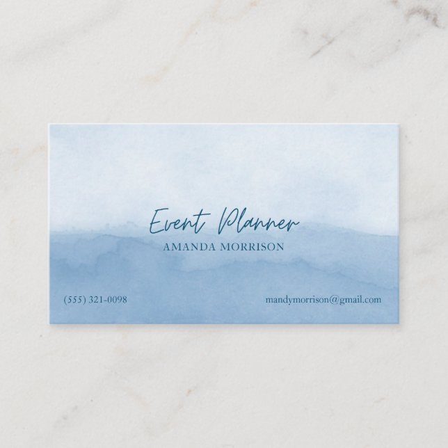 Event Planner Blue Watercolor Business Cards (Front)