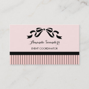 Event Planner Chic Parisian Pink Pinstripes Bow Business Card
