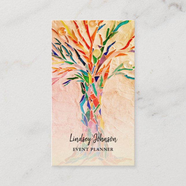 Event Planner Colourful QR Code Beige Business Car Card (Front)