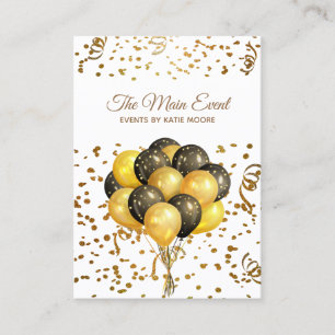 Event Planner Gold Black Balloons Glitter Stars Business Card
