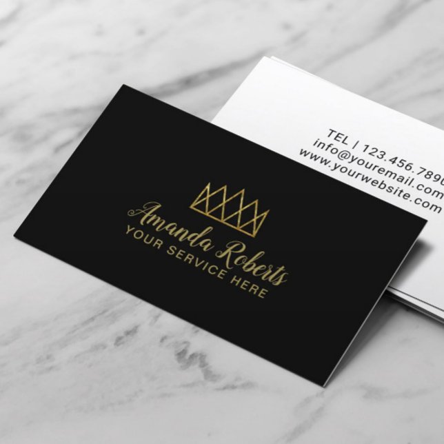 Event Planner Gold Geometric Crown Modern Black Business Card (Creator Uploaded)