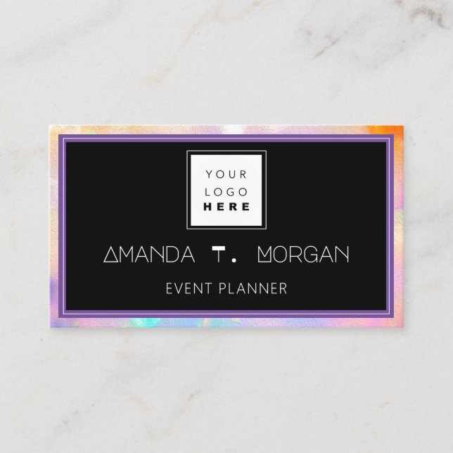 Event Planner Influencer  Blogger Holographic Logo Business Card (Front)
