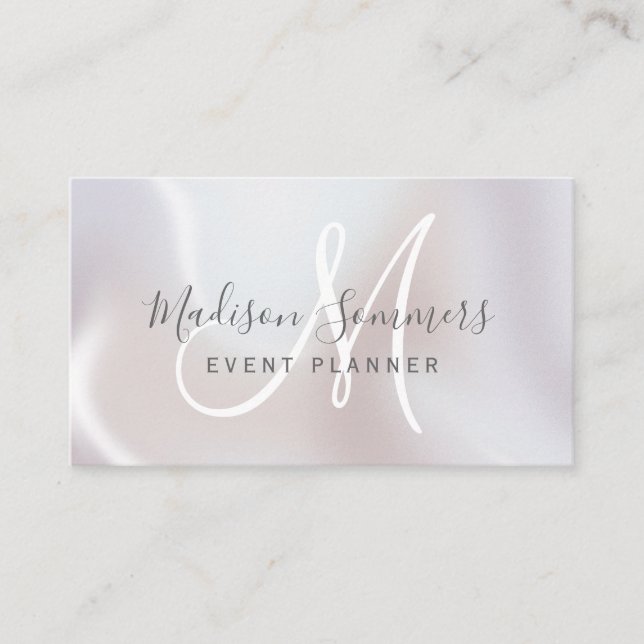 Event Planner Iridescent Pearl Shimmer Business Card (Front)