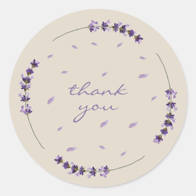 Event Planner Lavender Flower thank you Classic Round Sticker (Front)