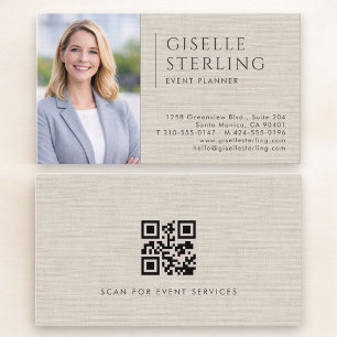 Event Planner Linen Photo QR Code Business Card