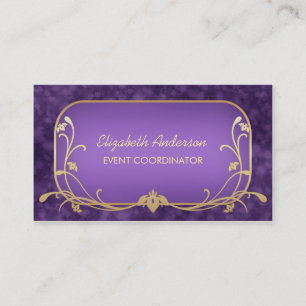 Event Planner Luxury Purple and Gold Floral Swirls Business Card