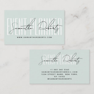 Event planner modern typography script blue business card