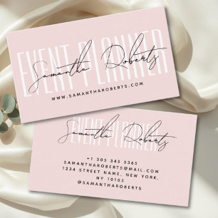 Event planner modern typography script blush pink business card