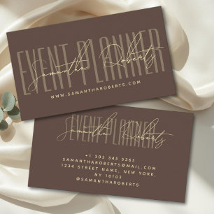 Event planner modern typography script brown business card