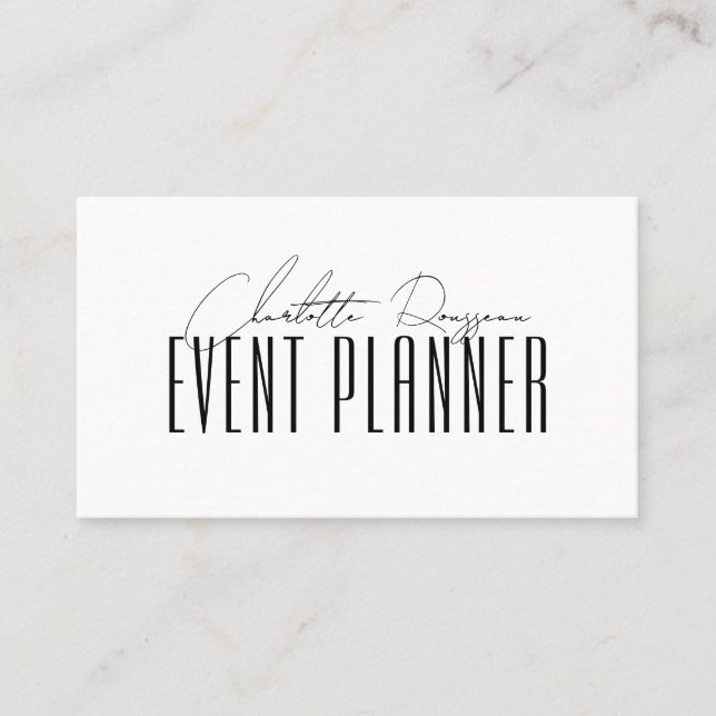 Event Planner Modern Typography Script Business Card (Front)