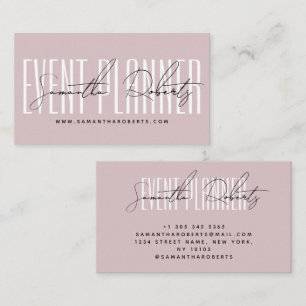 Event planner modern typography script dusty pink business card