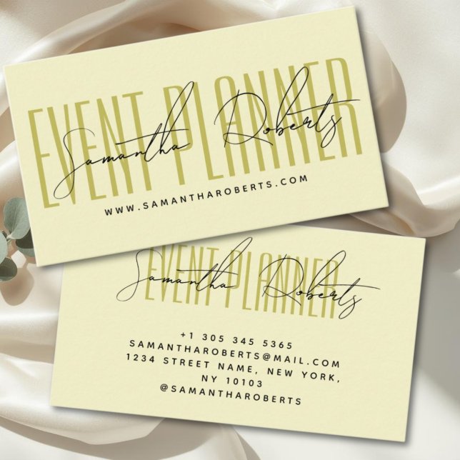Event planner modern typography script yellow  business card (Creator Uploaded)