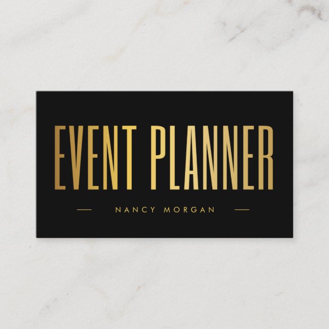 Event Planner Qr Code Logo Black And Gold Business Card (Front)